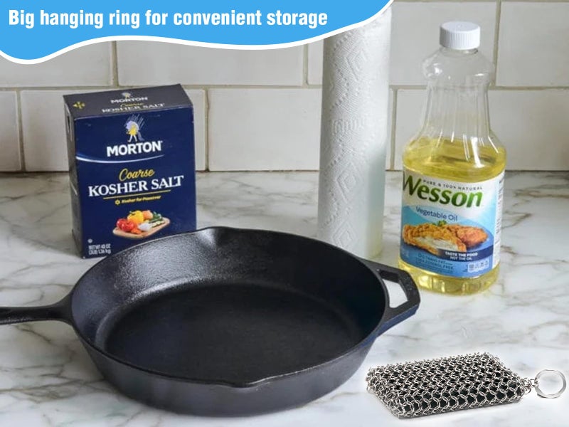 Herda Chain Mail Cast Iron Cleaner Scrubber,316 Chainmail Pan Scrubber Metal Cleaning Brush, Pad, Sponge Scraper to Clean Skillet,Dutch Oven, Wok,Grill Griddle,Chain Link Scrub Brush Pot Care Kit - Image 5